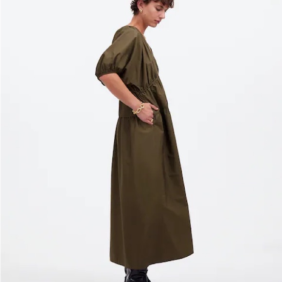 Madewell Puff-Sleeve Midi Dress in Poplin, Faded Ivy (Olive), XLarge - Picture 9 of 11